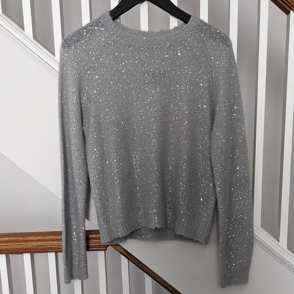 BNWT ATM Wool Blend Long Sleeve Sequin Sweater - Fog - Picture 4 of 10